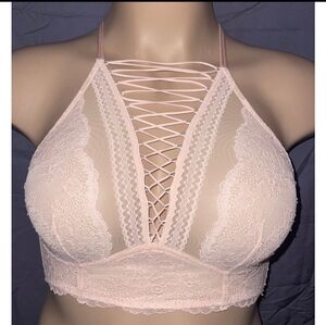 Victoria Secret Lace Up Crisscross Halter Bralette - Light Pink Size M